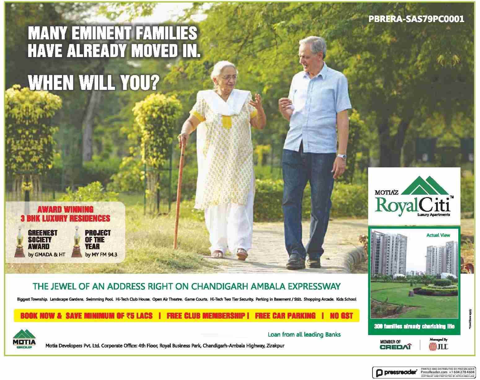 Book now and save a minimum of Rs. 5 Lacs at Motiaz Royal Citi in Chandigarh